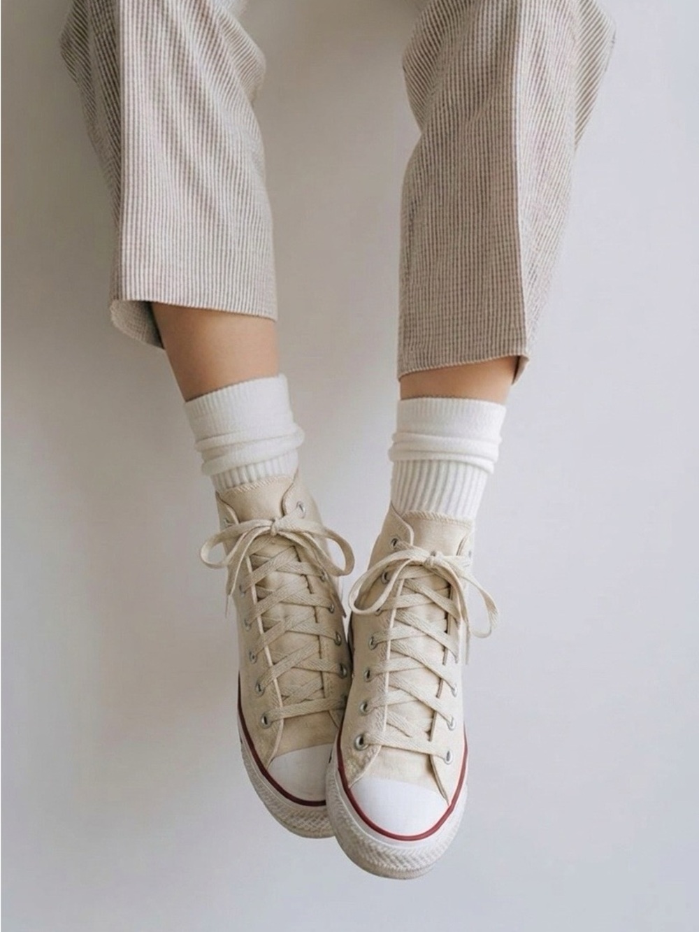 Converse High-Top Canvas Sneakers in Beige